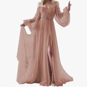 Long Sleeve Tulle Wedding Dress for Bride Puffy Sleeve Prom Dress Ball Gown Form